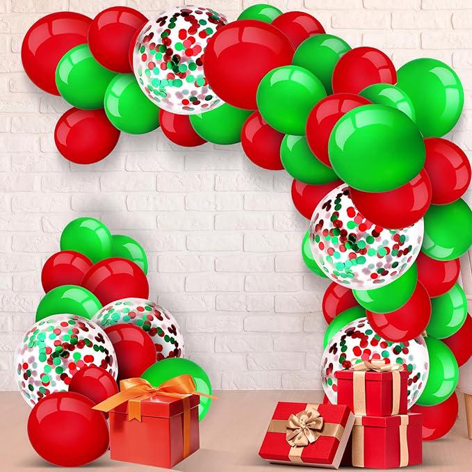 Christmas Balloon Arch Kit 129Pcs Red Green Confetti Balloons for Holiday Party
