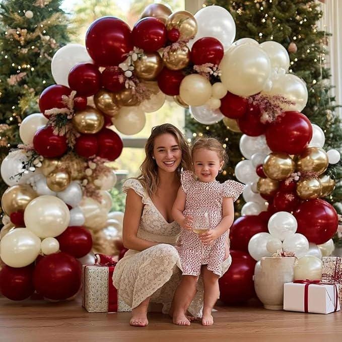 Burgundy Gold Balloon Garland Arch Kit White Maroon Red Balloons for Party Decor