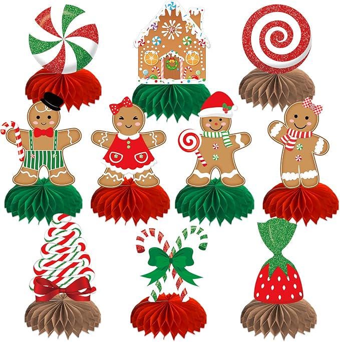 10PCS Gingerbread Christmas Table Centerpieces Paper Honeycomb Xmas Decor