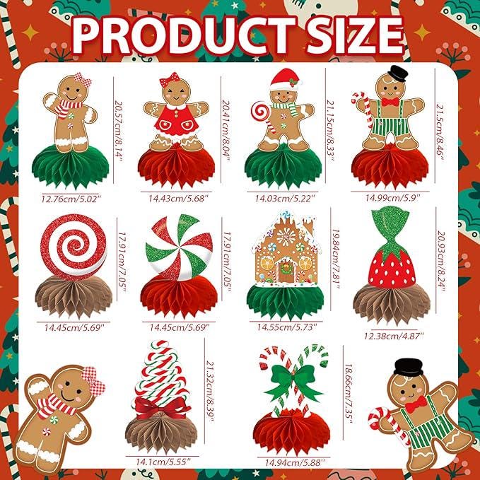 10PCS Gingerbread Christmas Table Centerpieces Paper Honeycomb Xmas Decor