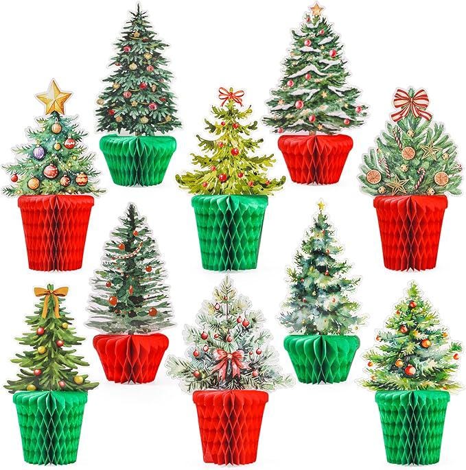 Whaline Christmas Tree Honeycomb 3D Paper Table Centerpieces Red Green 10 Pcs