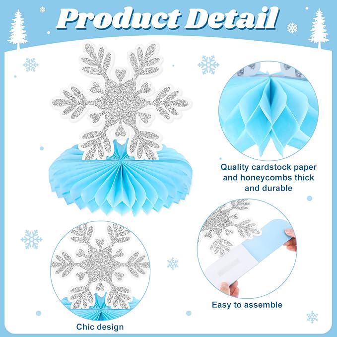 9 Pcs Winter Table Honeycomb Centerpieces Snowflake Theme Party Decorations Blue