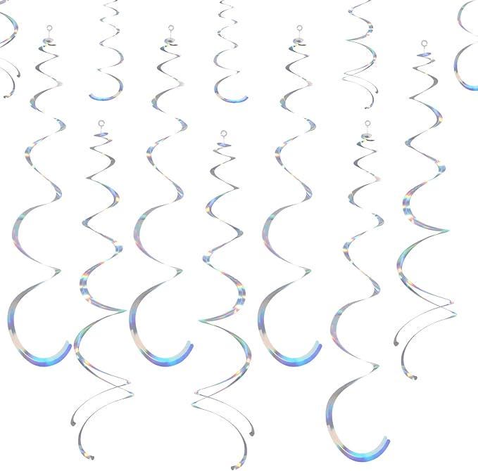 28 Pack Iridescent Ceiling Swirl Foil Hanging Streamers Party Celebration Decorations