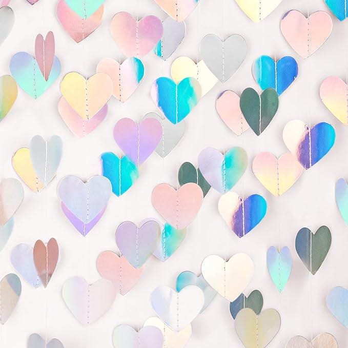 Iridescent Heart Garland Set for Wedding Bachelorette Party and Valentines Decor