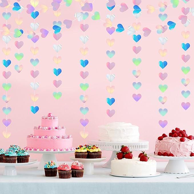 Iridescent Heart Garland Set for Wedding Bachelorette Party and Valentines Decor