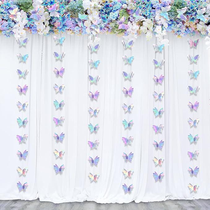 Iridescent 3D Butterfly Garland Set for Baby Shower Birthday and Wedding Decor