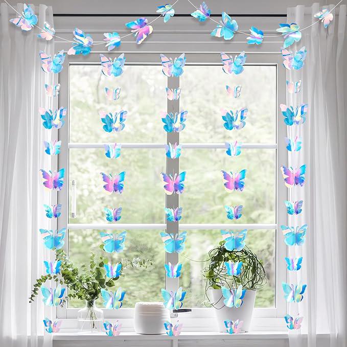 Iridescent 3D Butterfly Garland Set for Birthday Wedding Graduation and Baby Shower Decor