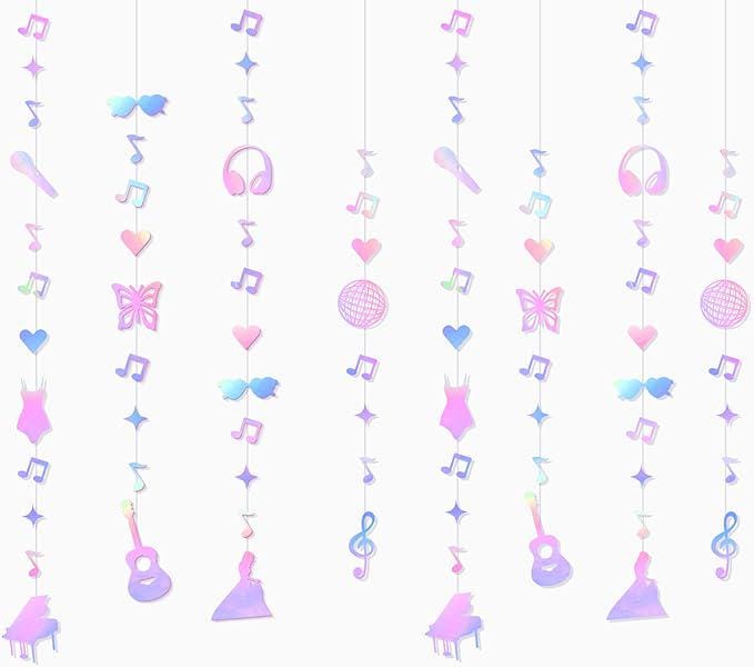 Iridescent Music Themed Party Decorations with Garland Banner and Fans for Birthday Celebration