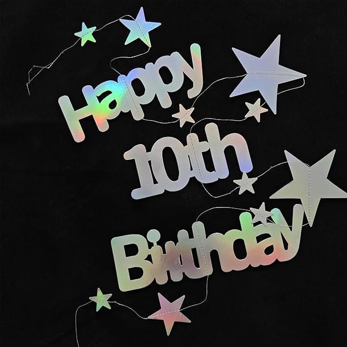 Iridescent 10th Birthday Garland with Twinkle Stars Streamer for Boys and Girls Party Decor