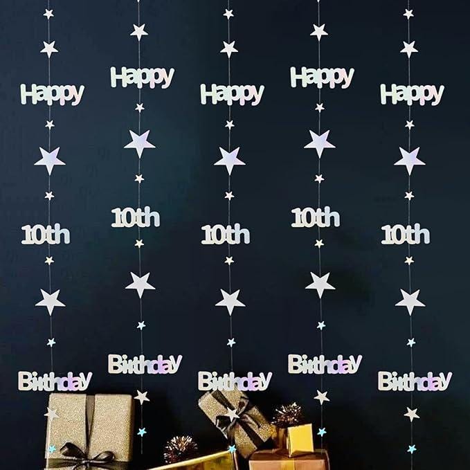 Iridescent 10th Birthday Garland with Twinkle Stars Streamer for Boys and Girls Party Decor