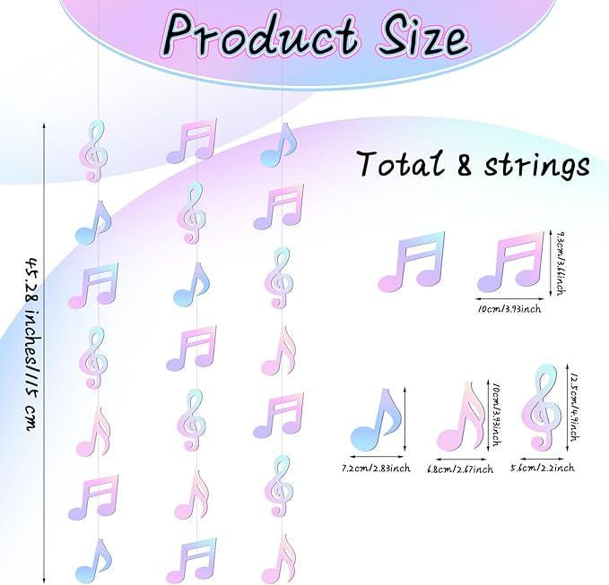 Iridescent Music Notes Party Decorations Garland Banner for Birthday Wedding and Baby Shower