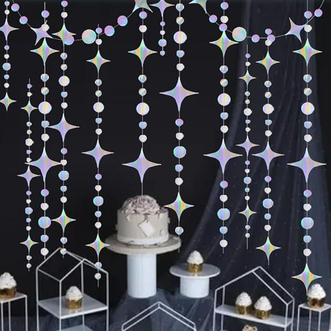 Iridescent Star Party Streamer Banner for Birthday Wedding Baby and Bridal Shower Decor