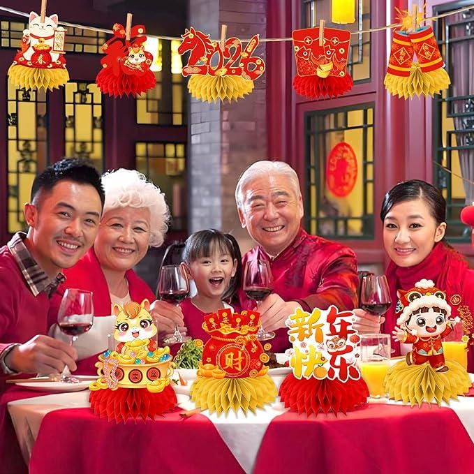 2026 Chinese New Year Red Honeycomb Centerpieces 12pcs Lunar Festival Table Decor
