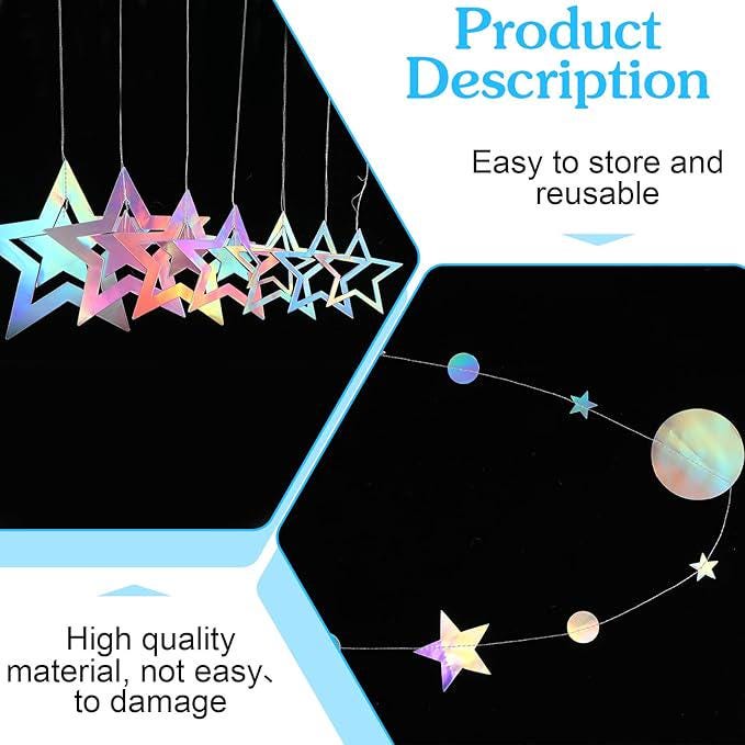 Iridescent Party Decorations with Star Garland and Streamers for Wedding Disco Birthday