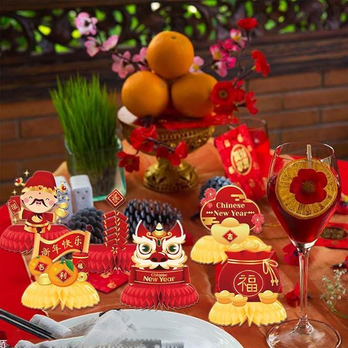 Chinese New Year Red Gold Honeycomb Centerpieces 12pcs Table Festival Decor