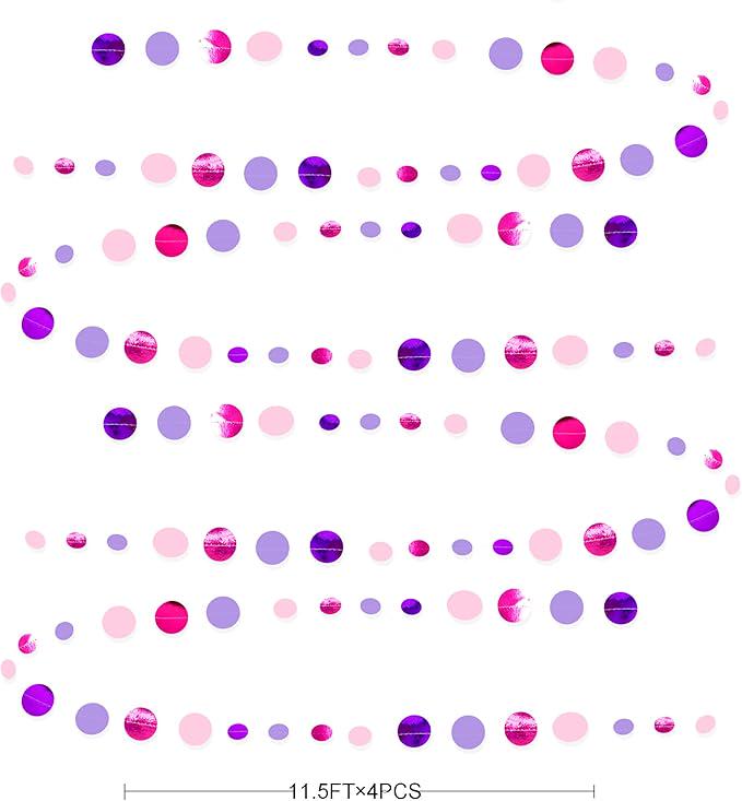 Pink and Purple Circle Dot Garland for Birthday Baby Shower Wedding and Party Decorations