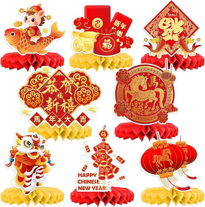 2026 Happy Chinese New Year Honeycomb Centerpieces 8pcs Lunar Festival Table Decor