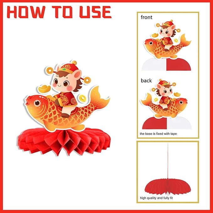 2026 Happy Chinese New Year Honeycomb Centerpieces 8pcs Lunar Festival Table Decor