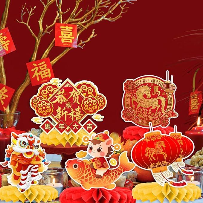 2026 Happy Chinese New Year Honeycomb Centerpieces 8pcs Lunar Festival Table Decor