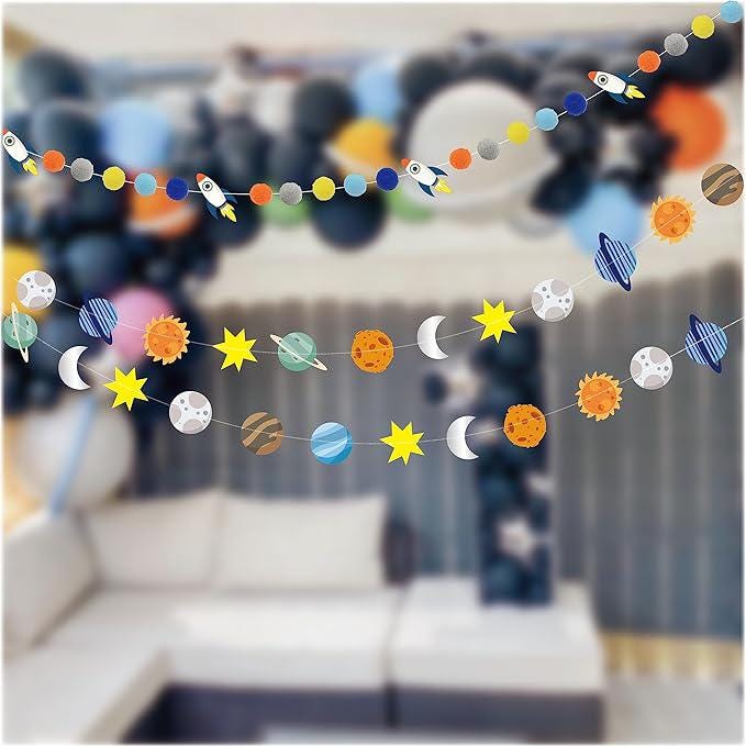 Colorful Space Hanging Paper Decoration 4 Strings 8 Ft Solar System Garland