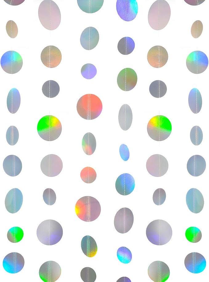 Holographic Paper Garland Shiny Iridescent Circle Dots 20 Ft Party Decor