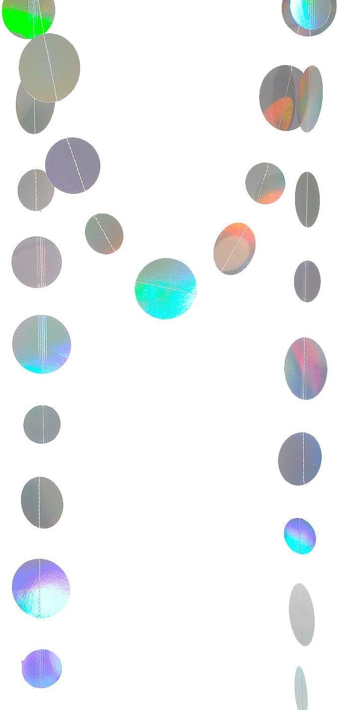 Holographic Paper Garland Shiny Iridescent Circle Dots 20 Ft Party Decor
