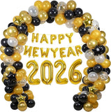 2026 New Year's Eve Balloon Arch Kit: Gold & Black Party Decorations