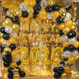 2026 New Year's Eve Balloon Arch Kit: Gold & Black Party Decorations
