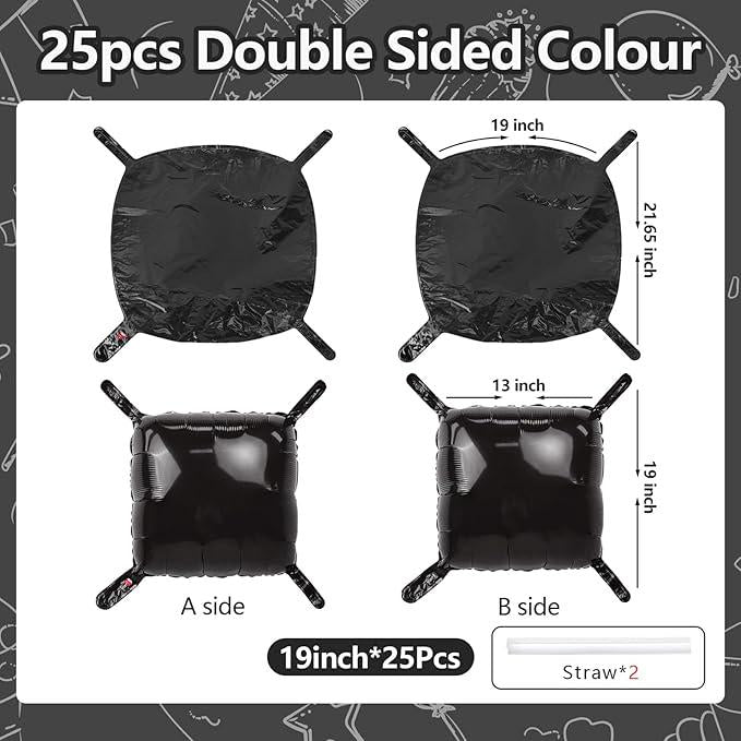 25pcs Black Square Foil Balloons Wall Backdrop Balloon Arch Kit for 2026 Party Decorations