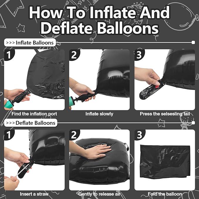 25pcs Black Square Foil Balloons Wall Backdrop Balloon Arch Kit for 2026 Party Decorations