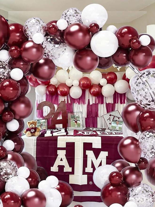 Maroon Graduation Party Decorations 2026 Balloon Arch Kit with White Silver Confetti Balloons 134pcs