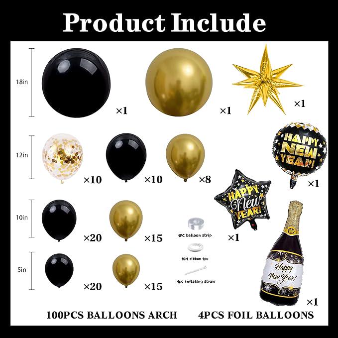 Happy New Year 2026 Balloon Arch Kit with Cartoon Theme Foil Balloons