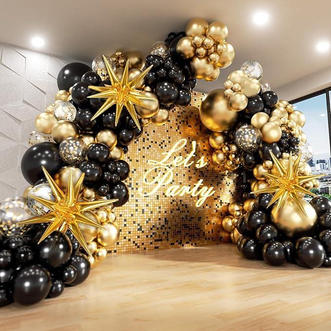 Black and Gold Balloon Garland Kit with Confetti Balloons for Party Decor