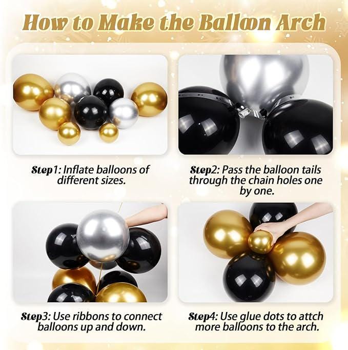 128 Pcs Happy New Year 2026 Decorations Black Gold Silver Balloons and Backdrop