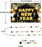 New Year 2026 Party Supplies Set 70 Pack Gold Black Banner and Number Balloons