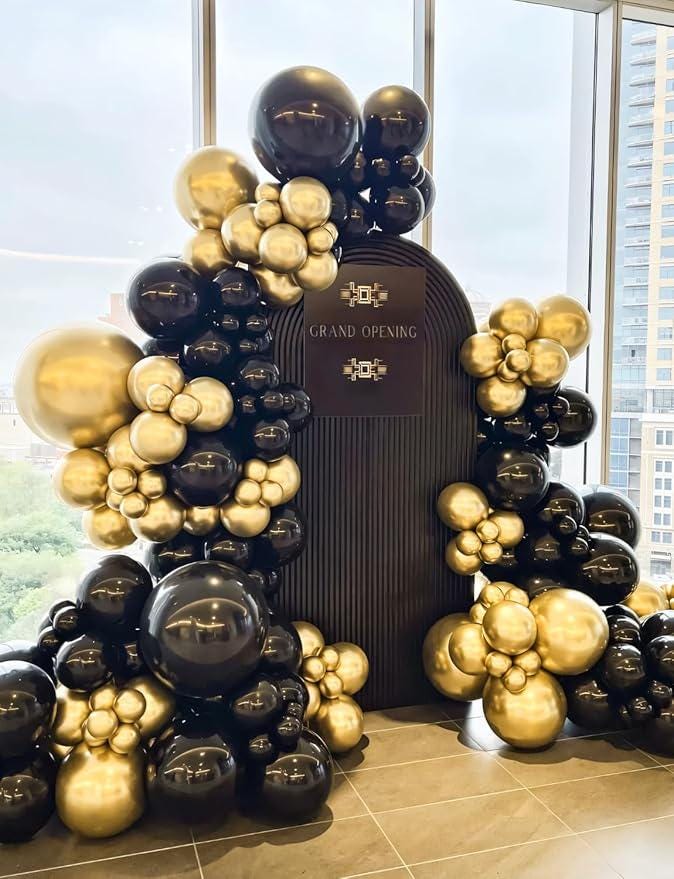 129 Pcs Black Gold Balloon Garland Arch Kit Confetti Balloons for New Year 2026