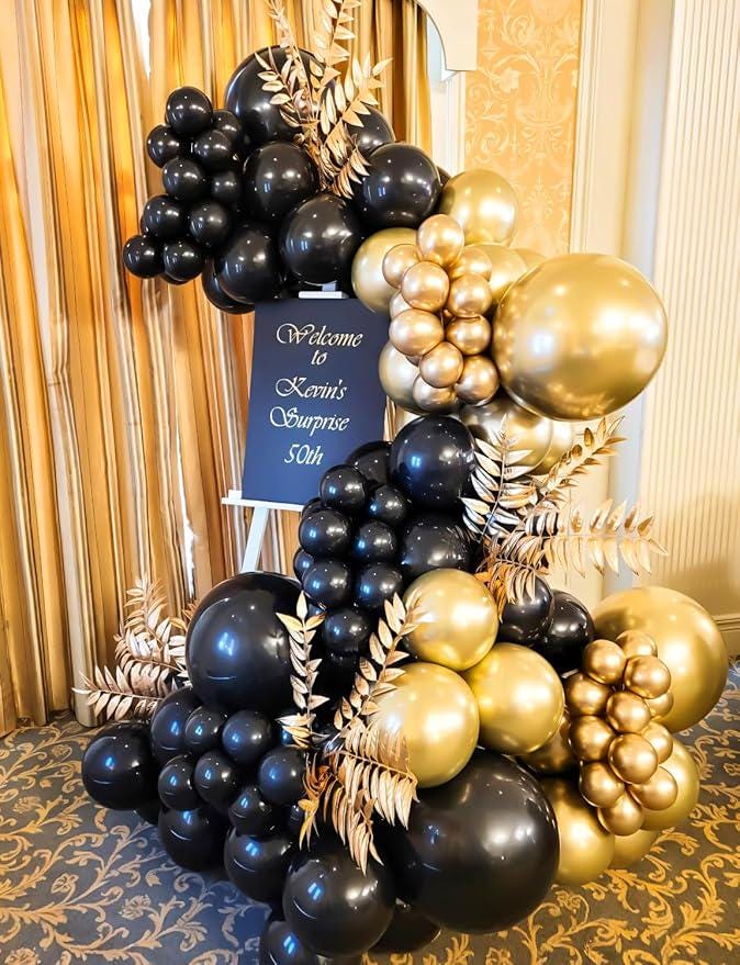 129 Pcs Black Gold Balloon Garland Arch Kit Confetti Balloons for New Year 2026