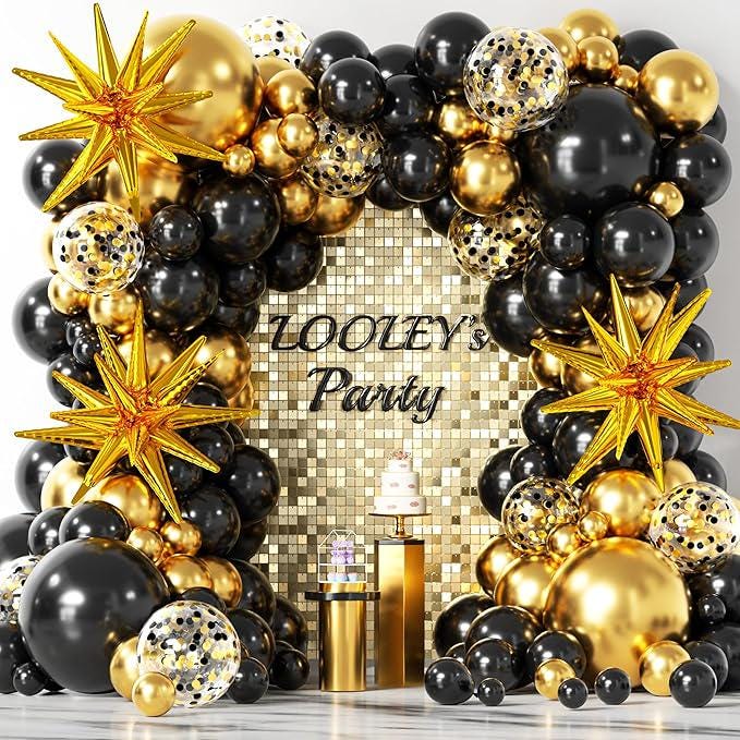 Black & Gold Balloon Garland Kit with Star Balloons