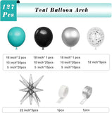 Teal Black Silver Balloon Garland Arch Kit 127pcs for Party Baby Shower Decor