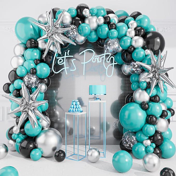 Teal Black Silver Balloon Garland Arch Kit 127pcs for Party Baby Shower Decor