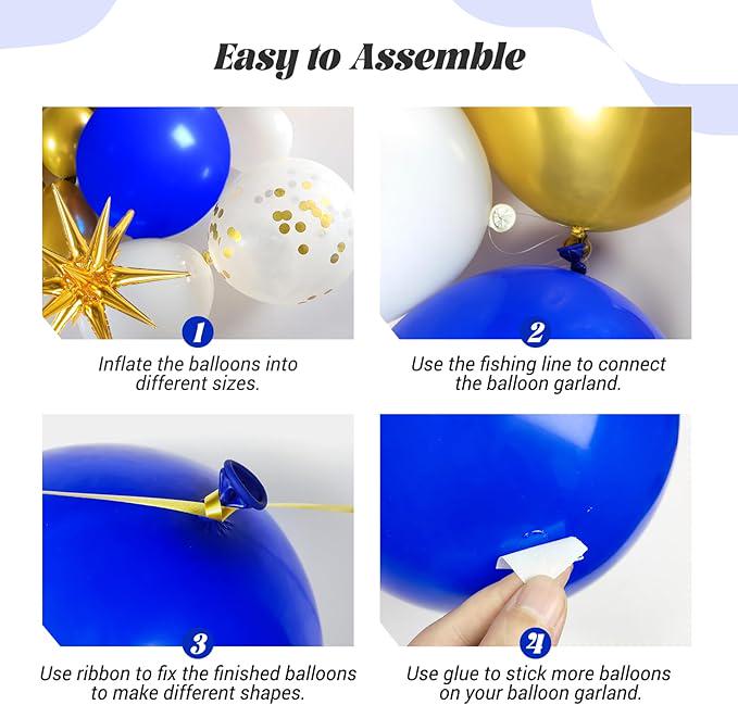 Royal Blue Gold Balloon Garland Arch Kit 136pcs Star Balloons Party Decor