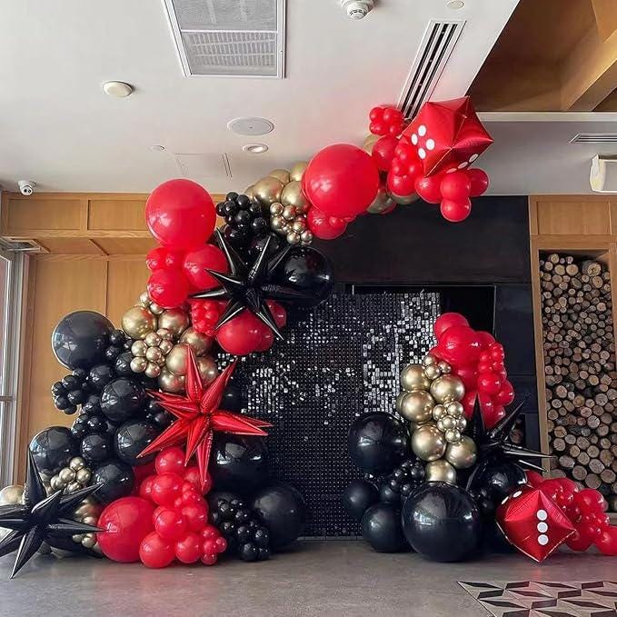 Red Black Gold Balloon Garland Arch Kit 140pcs Star Balloons Party Decor