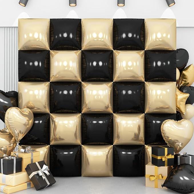 Black Gold Foil Balloon Wall 25pcs Double Sided Backdrop Arch Kit Party Decor
