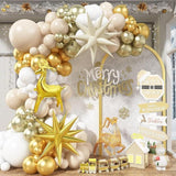 White Gold Christmas Balloon Garland Arch Kit with Star Reindeer Party Decor