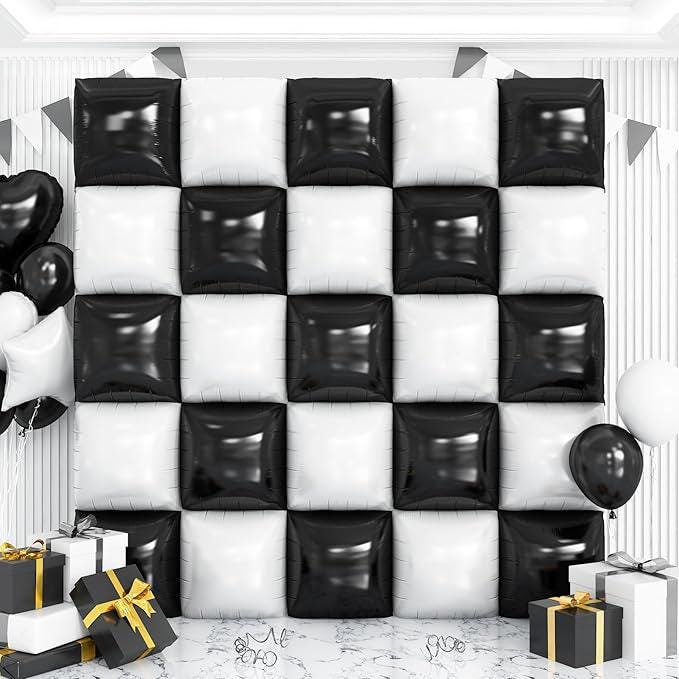 Black White Foil Balloon Wall 25pcs Double Sided Arch Kit Party Decor