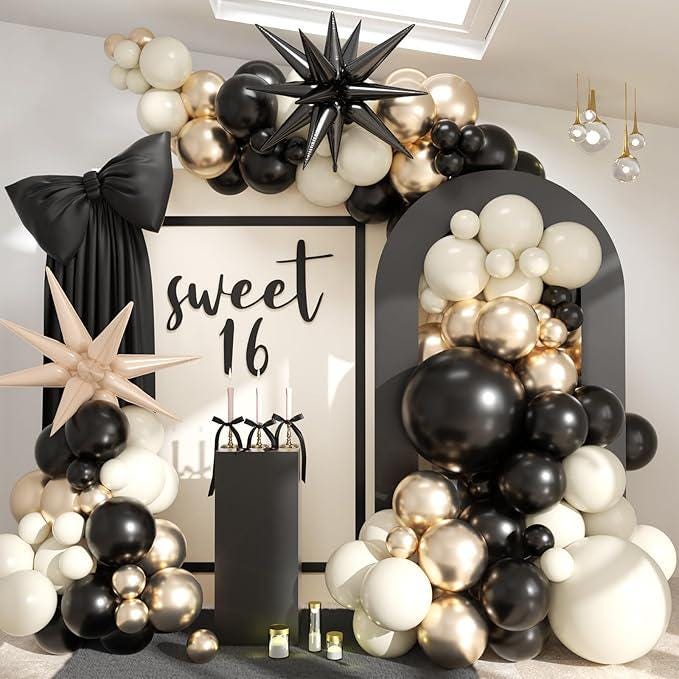 Black White Gold Balloon Garland Arch Kit 115pcs Star Balloons Party Decor