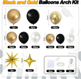 Black Gold White Balloon Garland Arch Kit with Star Confetti Balloons Party Decor