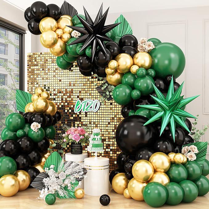 Green Black Gold Balloon Garland Arch Kit with Star Balloons Party Decor