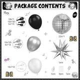 Black Silver Disco Balloon Arch Kit with Star Balloons for Birthday Graduation Party