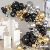 Black Gold Silver Balloon Garland Arch Kit 141pcs for Birthday Wedding Party Decor